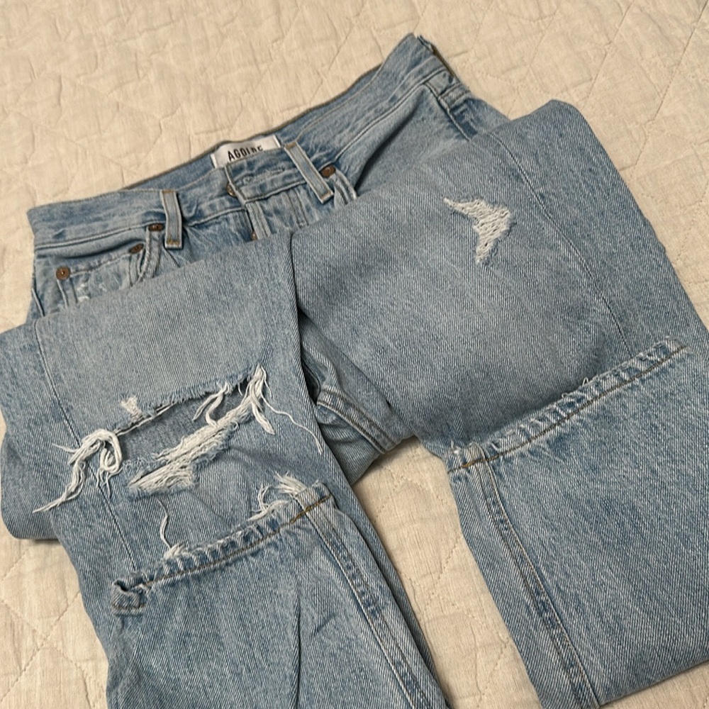 Aritzia Agolde - Riley High Waist Crop Jean - Ripped Blue Size 24 - Shatter Wash - Picture 6 of 9